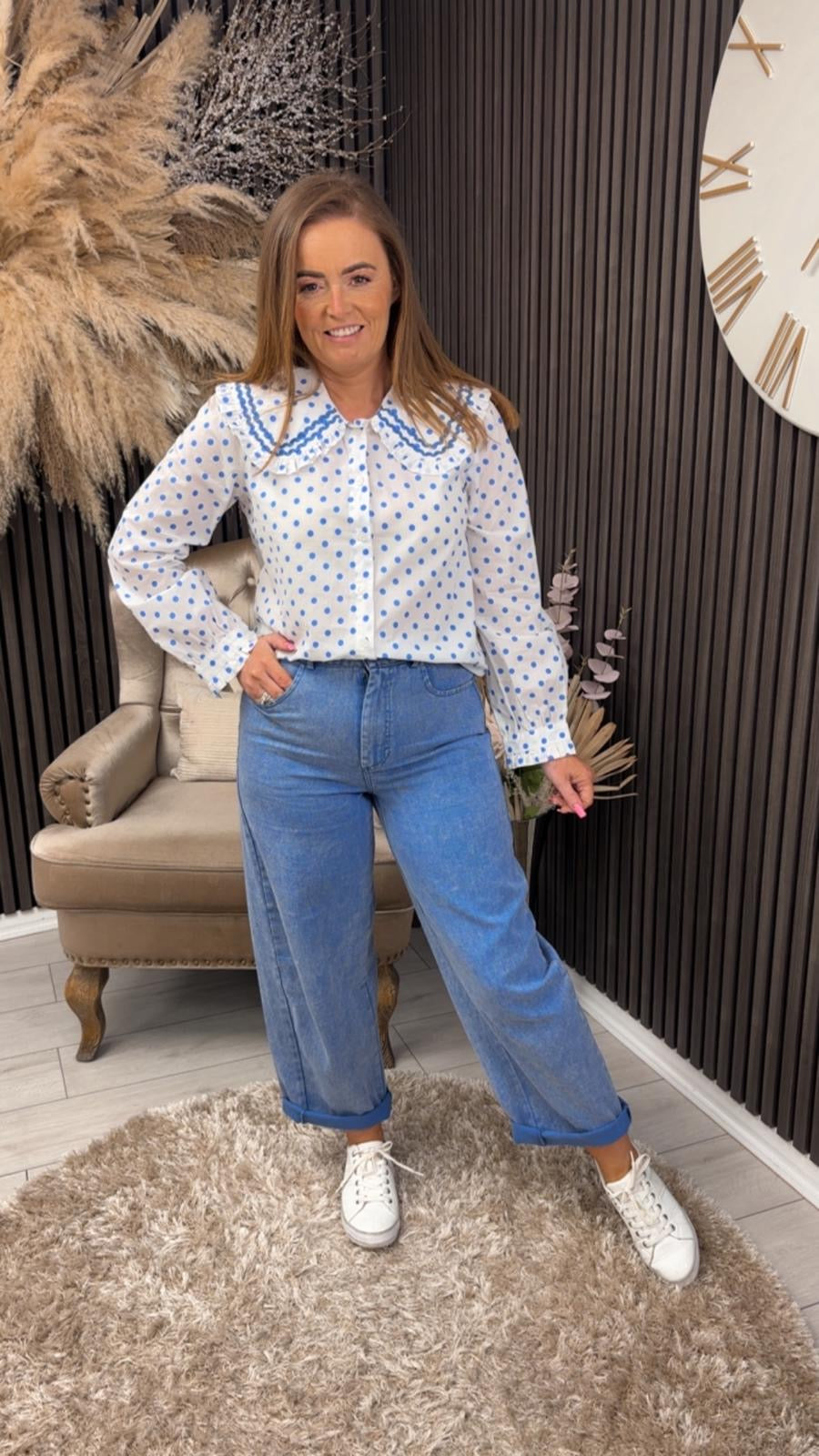 MARTINA SHIRT - WHITE/BLUE SPOT