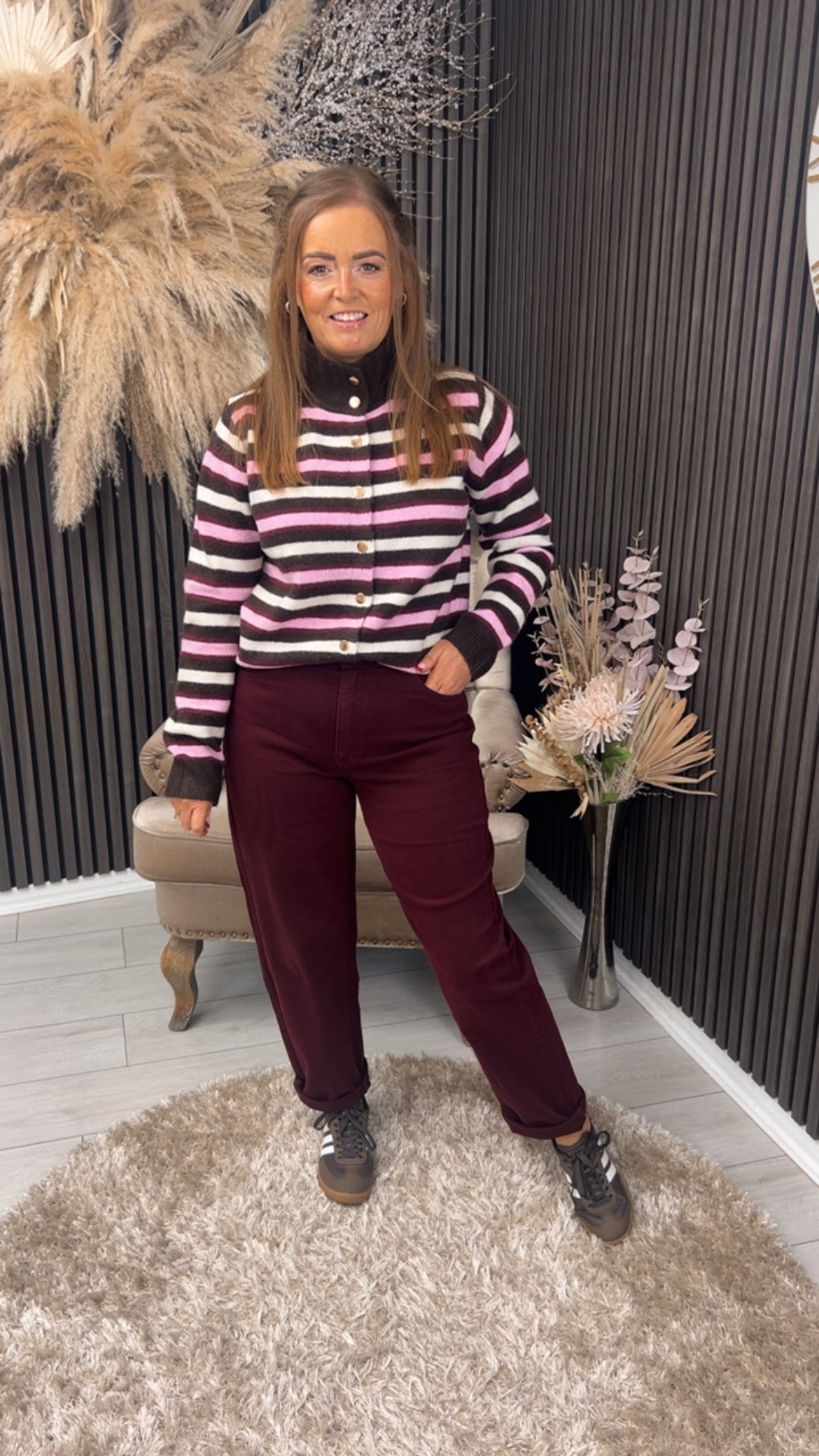 CORA CARDIGAN - BROWN/PINK