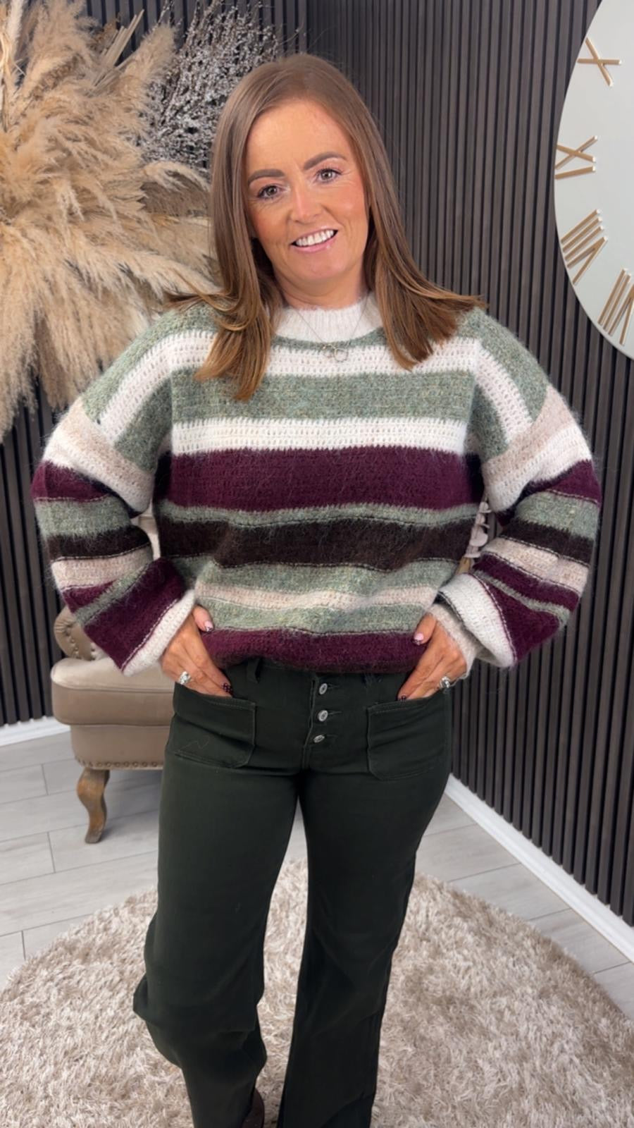 BRIANNA JUMPER - KHAKI/BURGUNDY