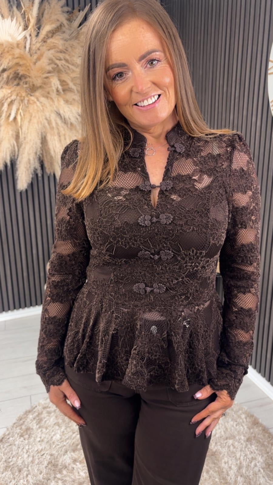 ANTHEA LACE TOP - BROWN