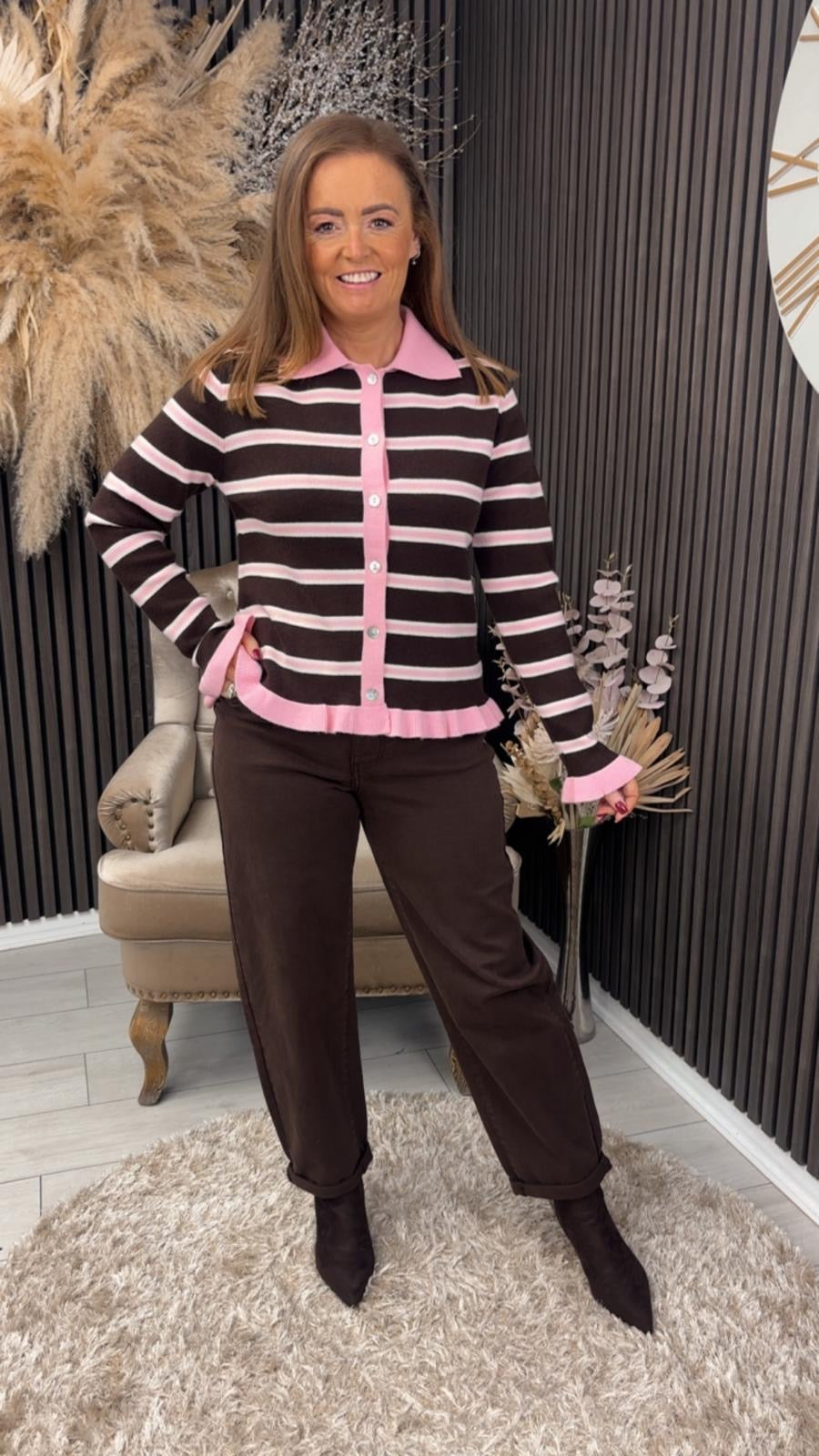 ISOLDE CARDIGAN - BROWN/PINK