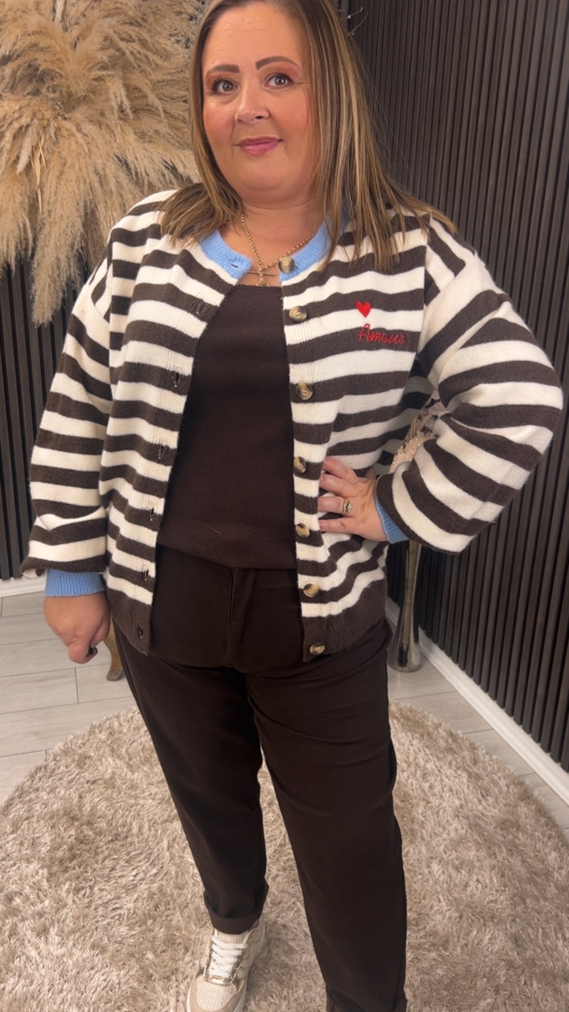 TAMSIN CARDIGAN - BROWN/CREAM
