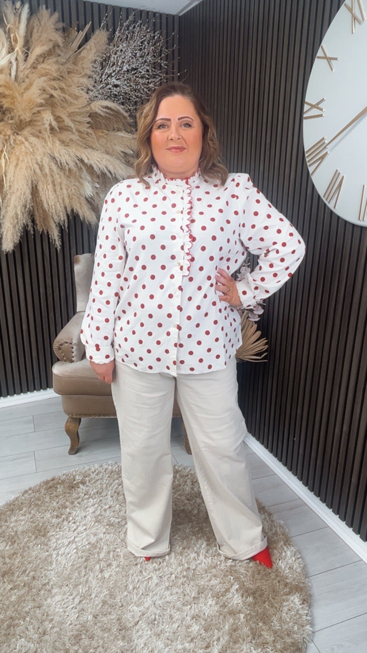 YVONNE SHIRT - CREAM/RED