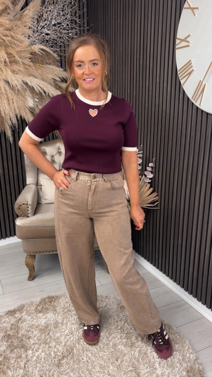 ADRINA TOP - BURGUNDY/BEIGE