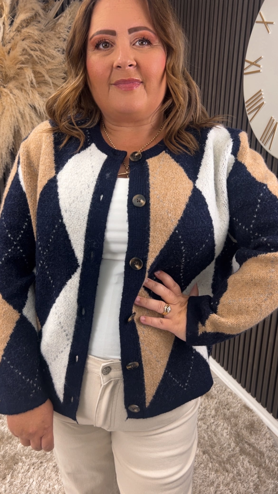 FAYE CARDIGAN - NAVY/BEIGE