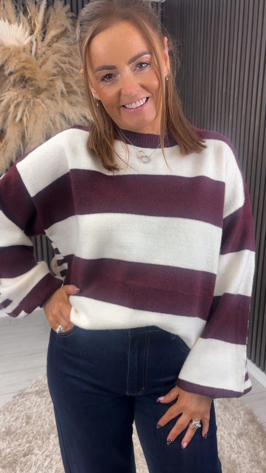 LESLEY JUMPER - BURGUNDY/CREAM