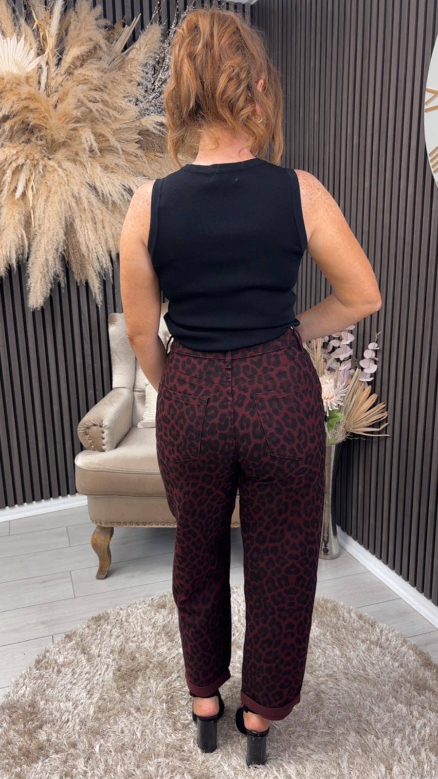LETTY JEANS - BURGUNDY ANIMAL