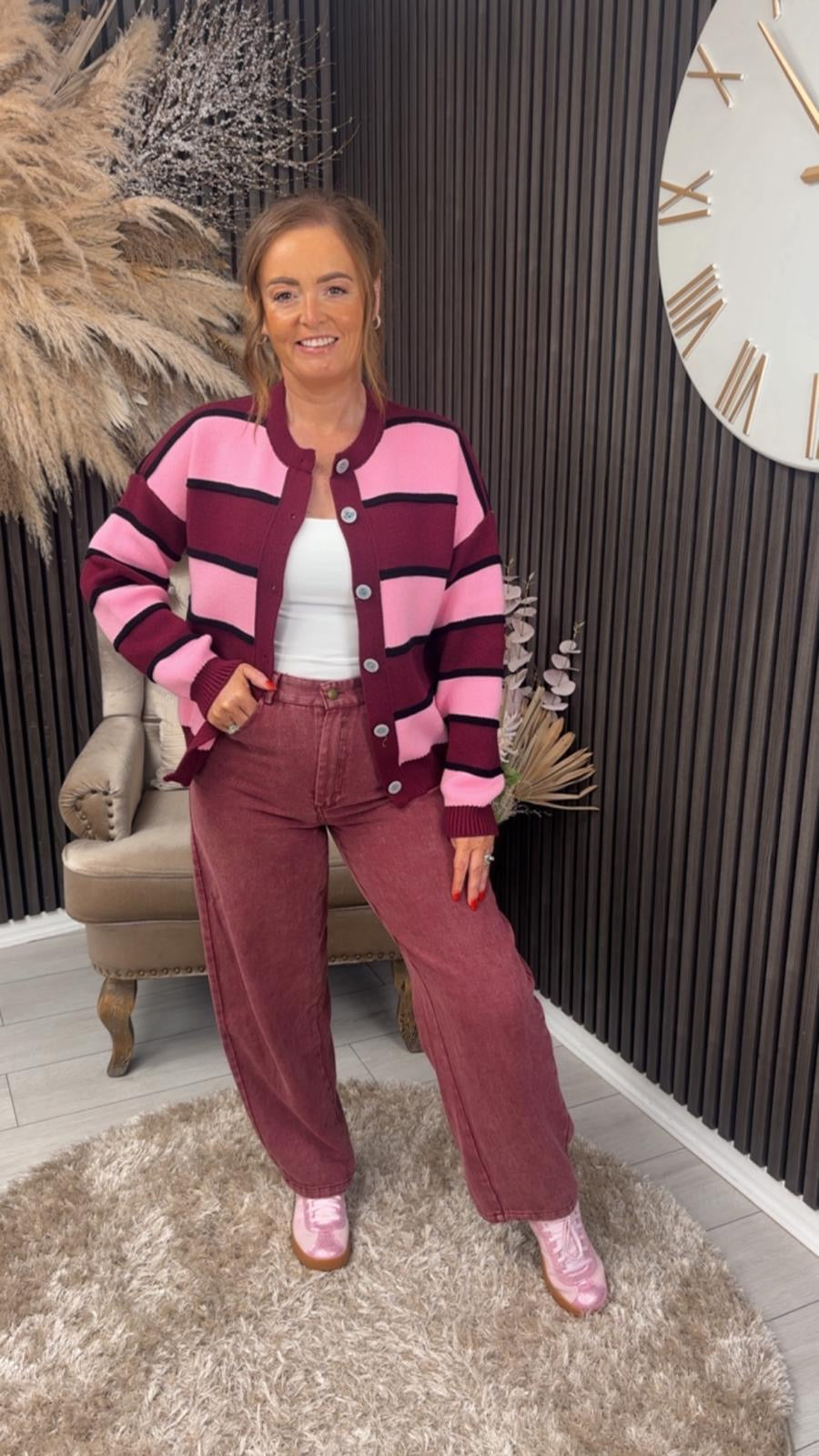 SHANNON CARDIGAN - BURGUNDY/PINK