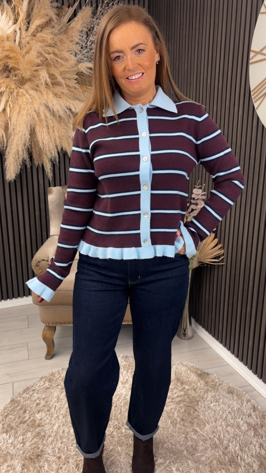 ISOLDE CARDIGAN - BURGUNDY/BLUE