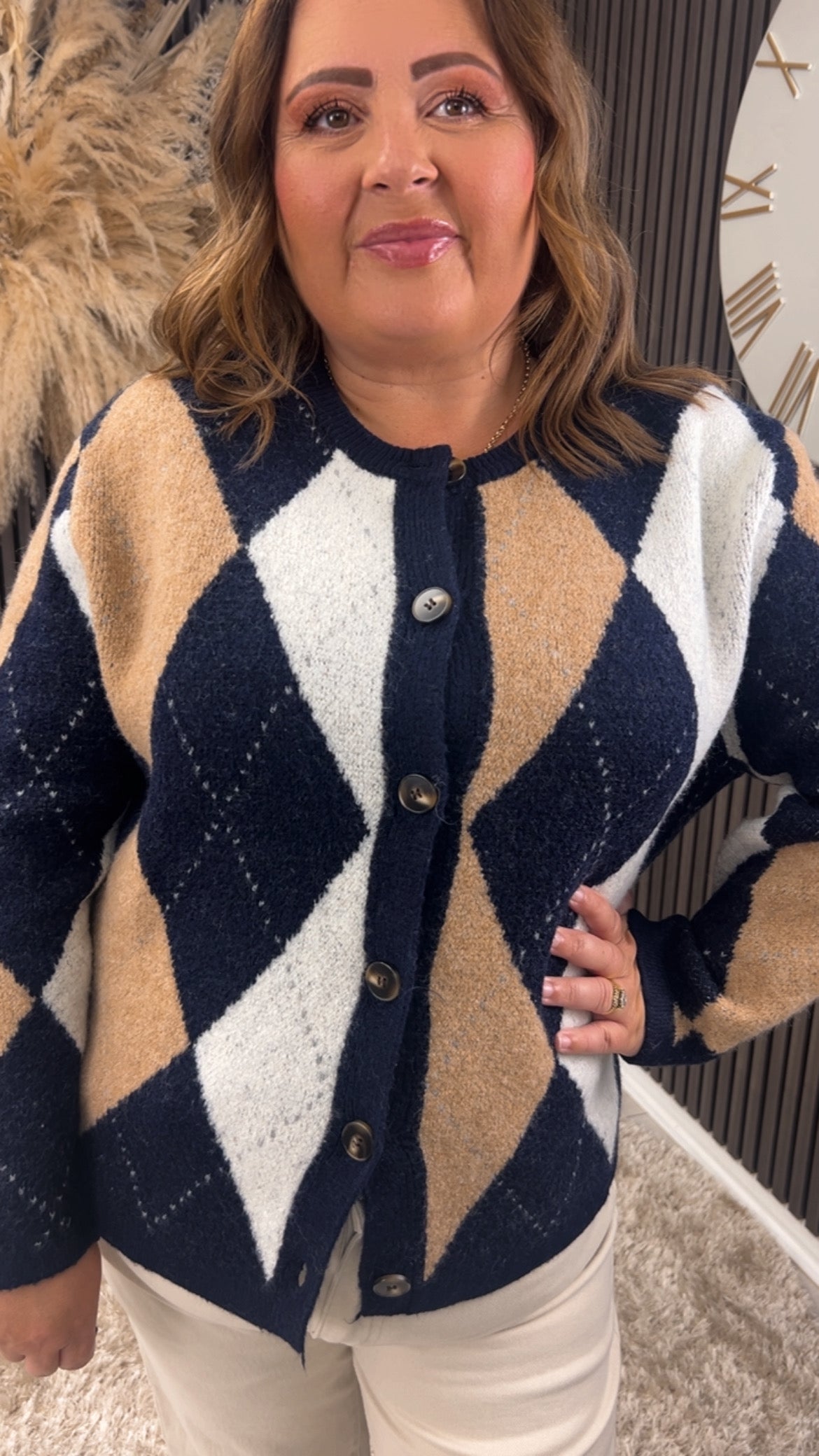 FAYE CARDIGAN - NAVY/BEIGE
