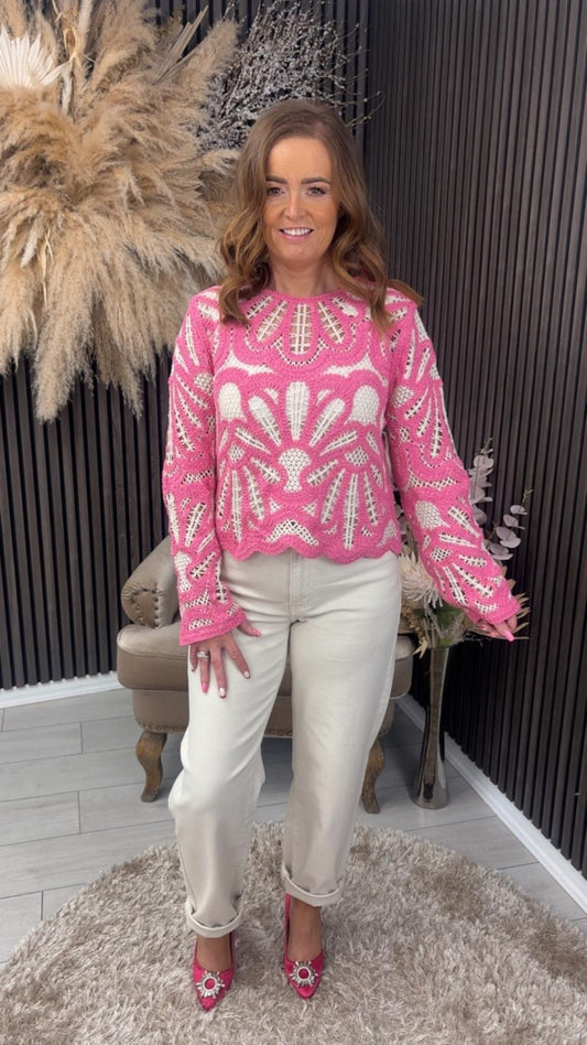CAIT CROCHET JUMPER - PINK