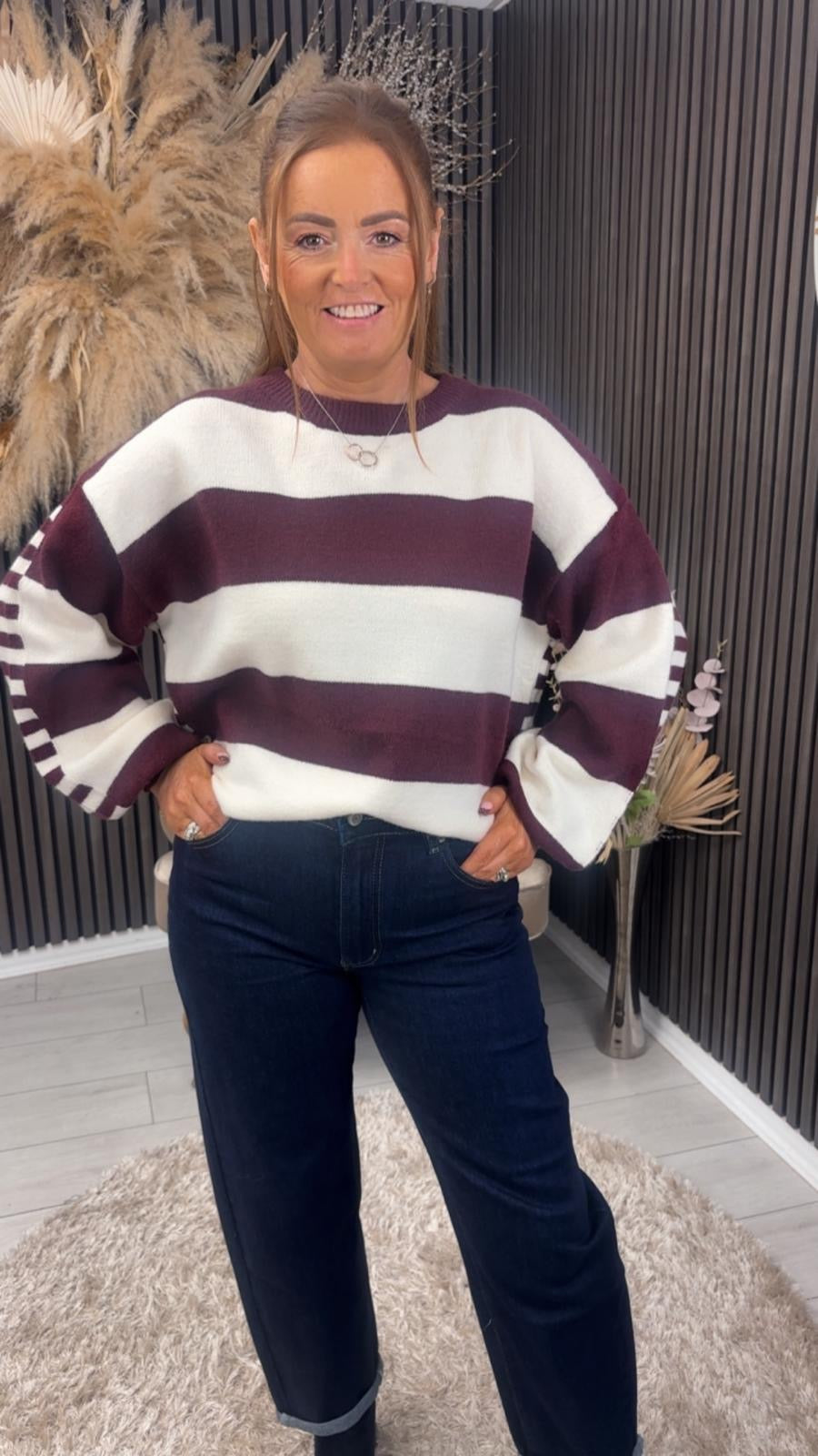 LESLEY JUMPER - BURGUNDY/CREAM