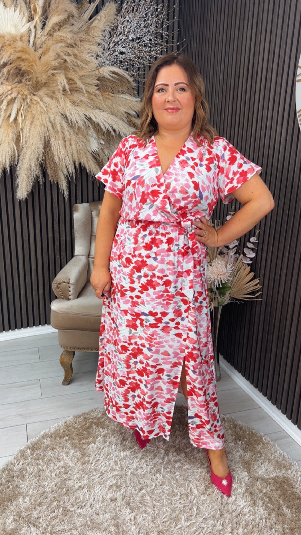 HILDA DRESS - WHITE/PINK