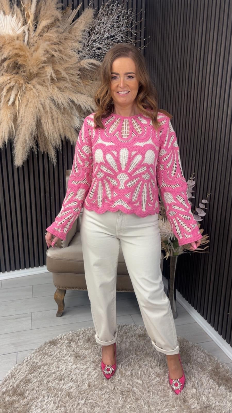 CAIT CROCHET JUMPER - PINK