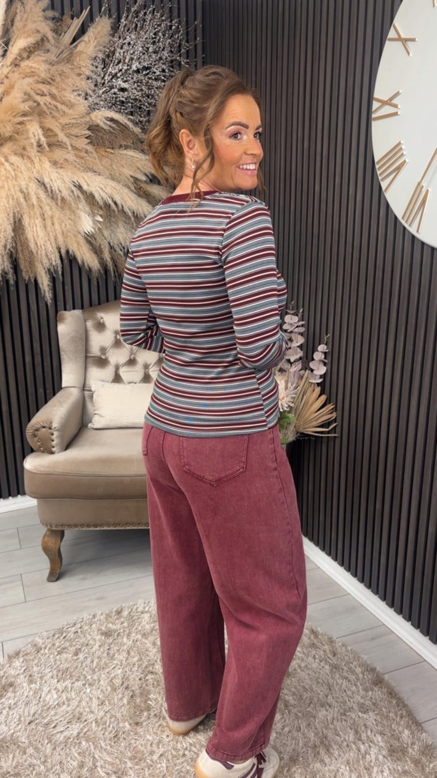 KYLIE TOP - NAVY/BURGUNDY