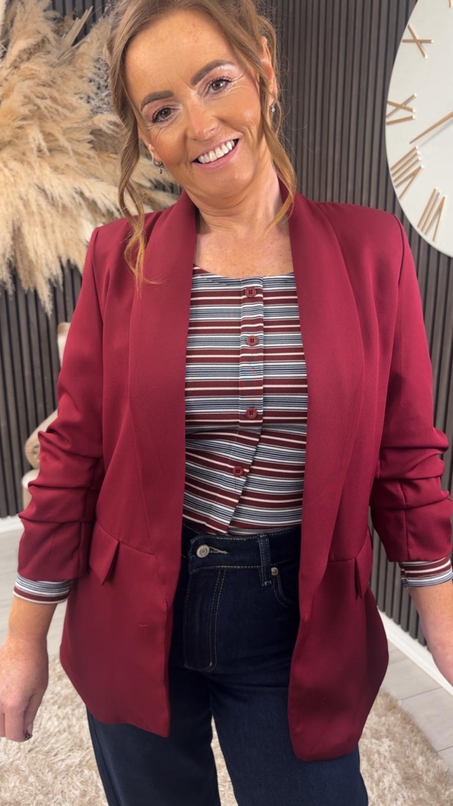LAUREN TOP - NAVY/BURGUNDY