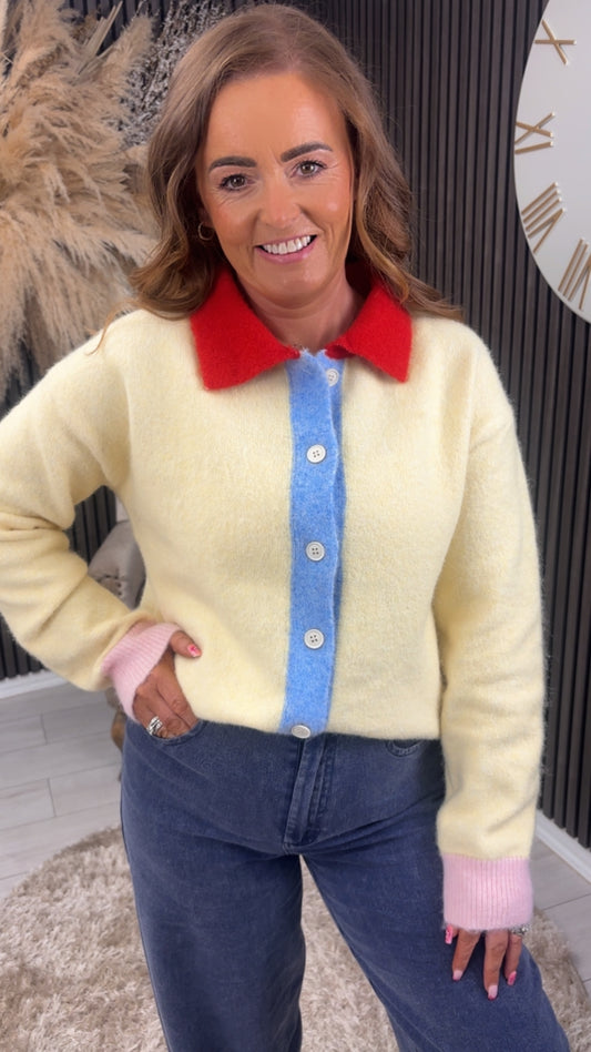 CLARICE CARDIGAN - YELLOW/RED