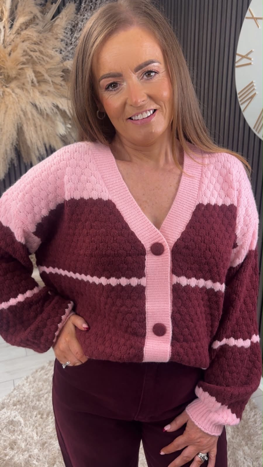 KEEVIE CARDIGAN - PINK/BURGUNDY