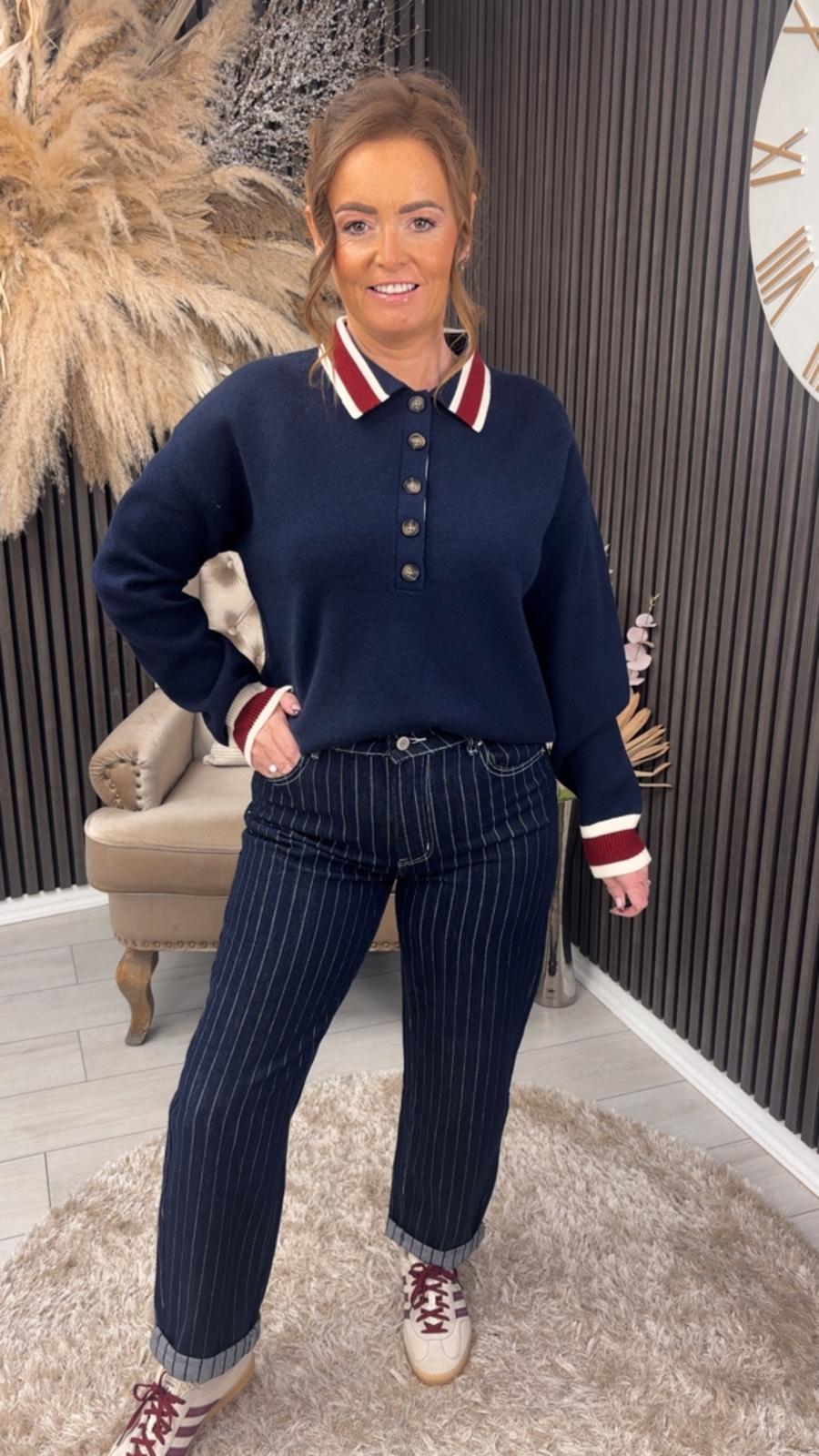 MIKAELA JEANS - DARK DENIM STRIPE