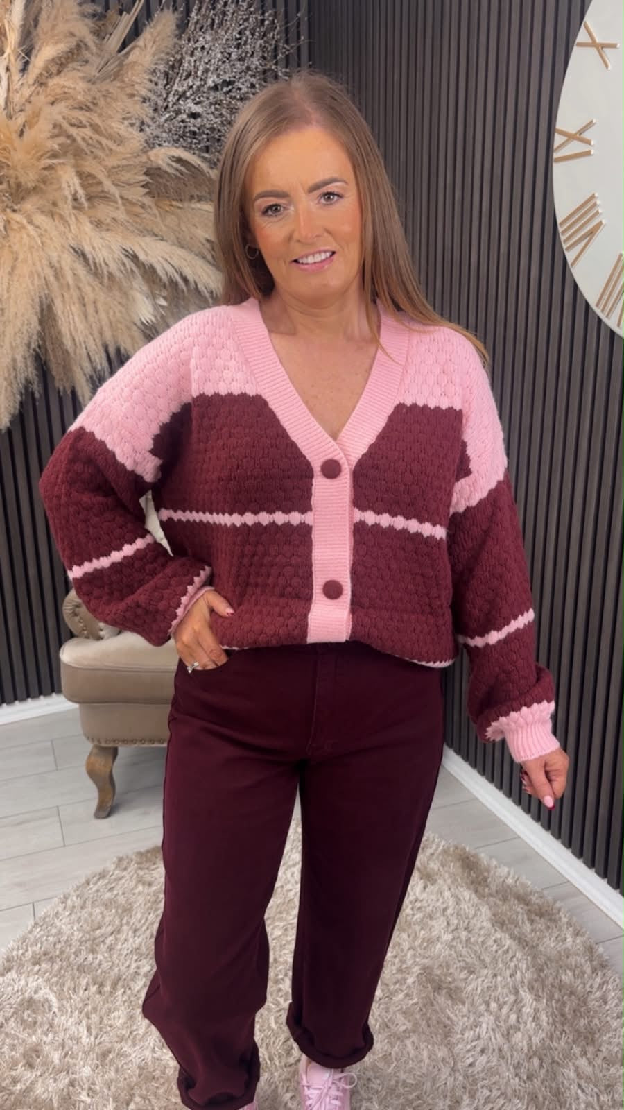 KEEVIE CARDIGAN - PINK/BURGUNDY