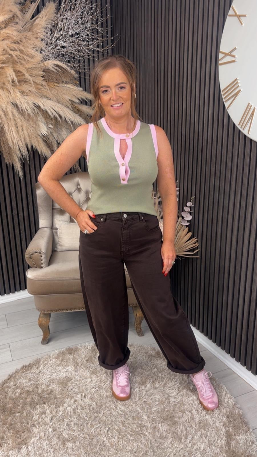 PETRA VEST - OLIVE/PINK