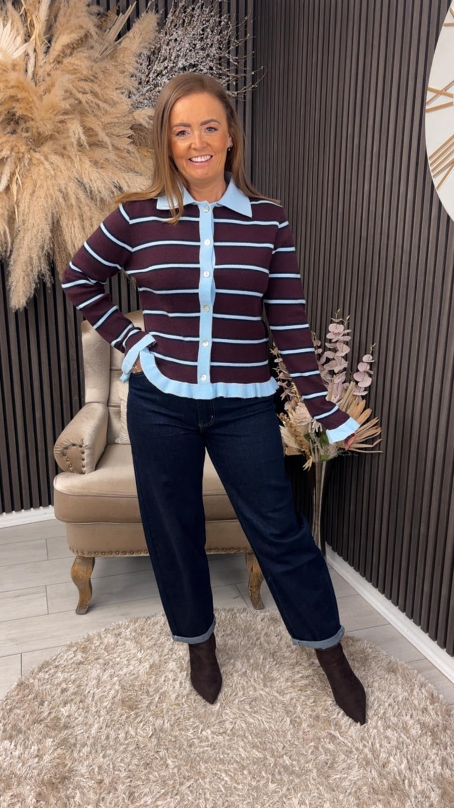 ISOLDE CARDIGAN - BURGUNDY/BLUE