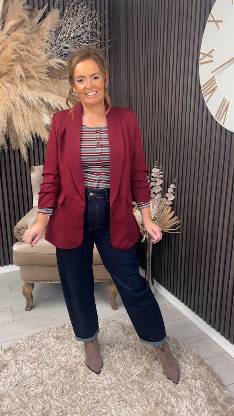 LAUREN TOP - NAVY/BURGUNDY