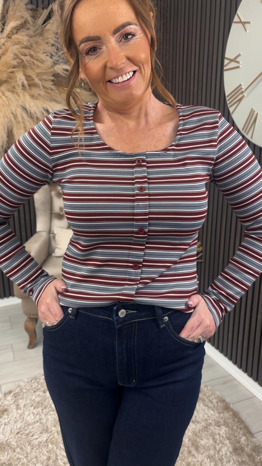 LAUREN TOP - NAVY/BURGUNDY