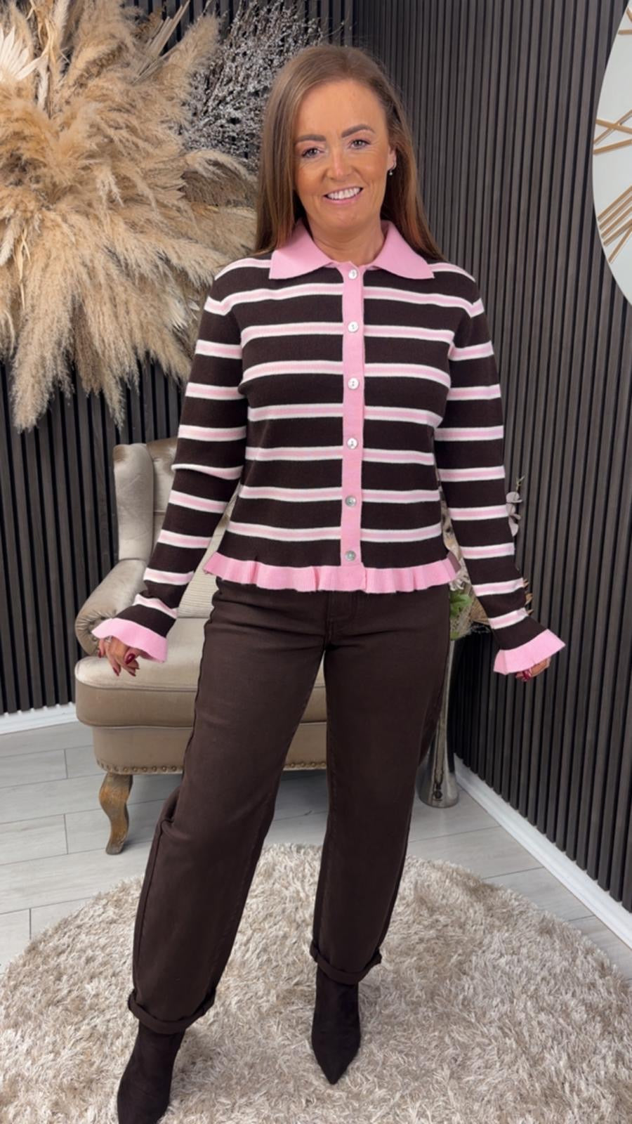 ISOLDE CARDIGAN - BROWN/PINK