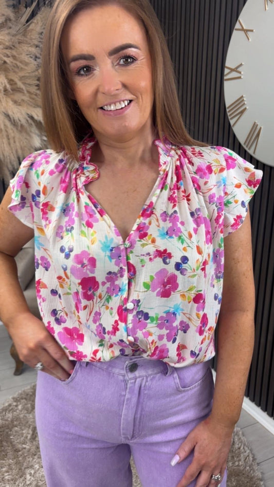KENDALL TOP - WHITE/FUCHSIA
