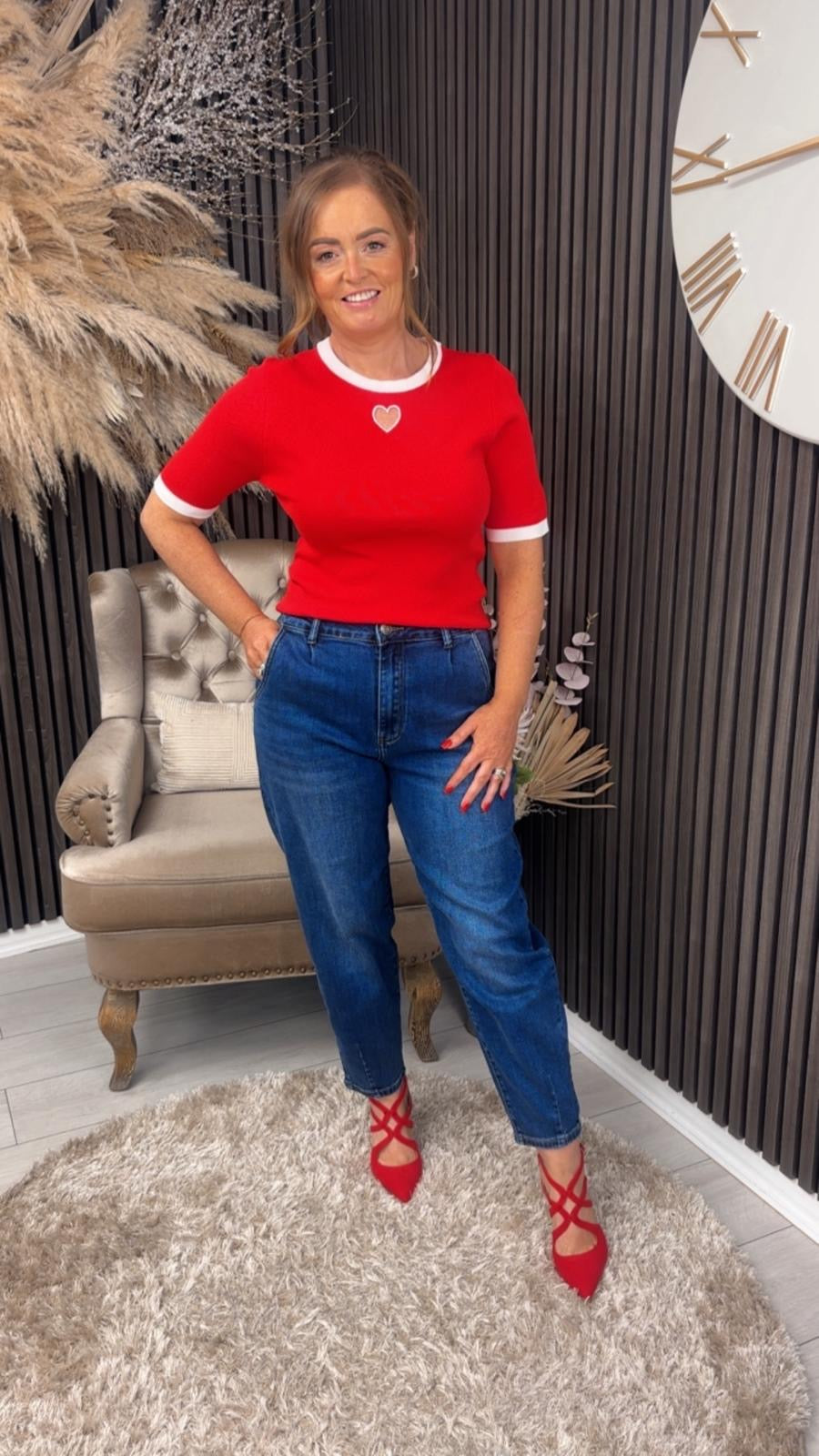 ADRINA TOP - RED/WHITE