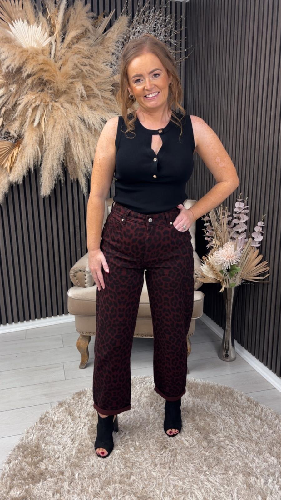 LETTY JEANS - BURGUNDY ANIMAL