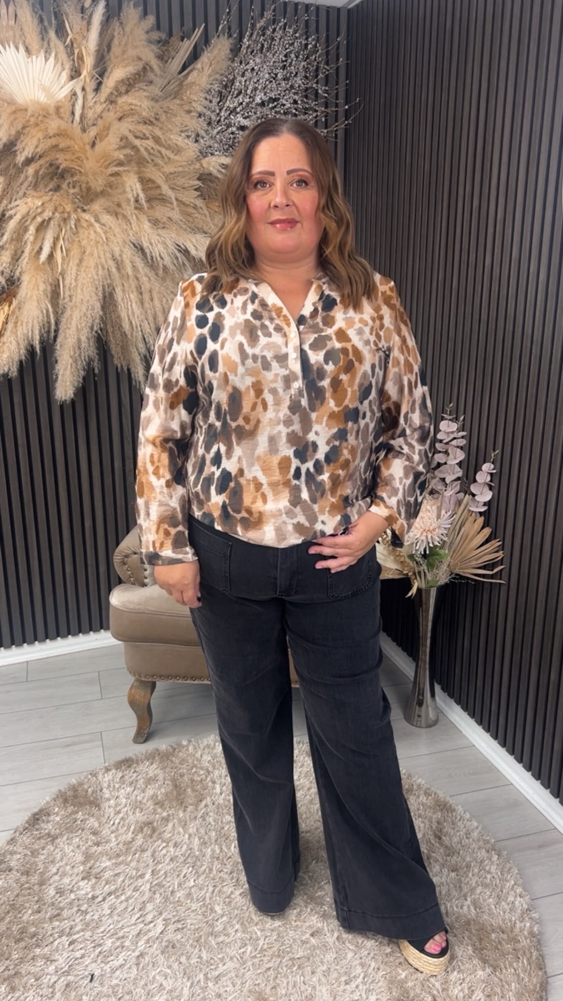 BRIDIE TOP  - LEOPARD/BROWN