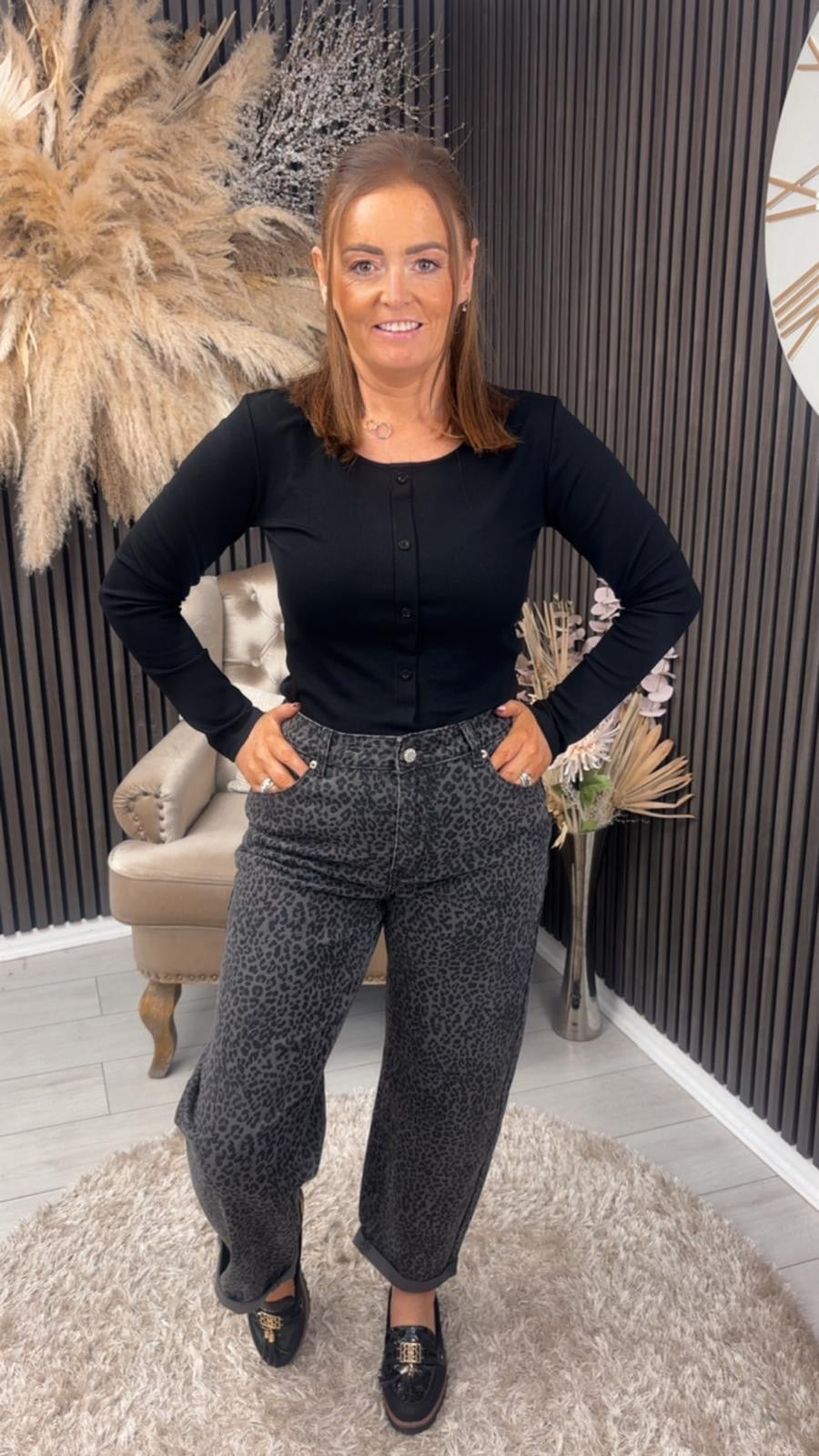 FELICIA BARREL JEANS - LEOPARD