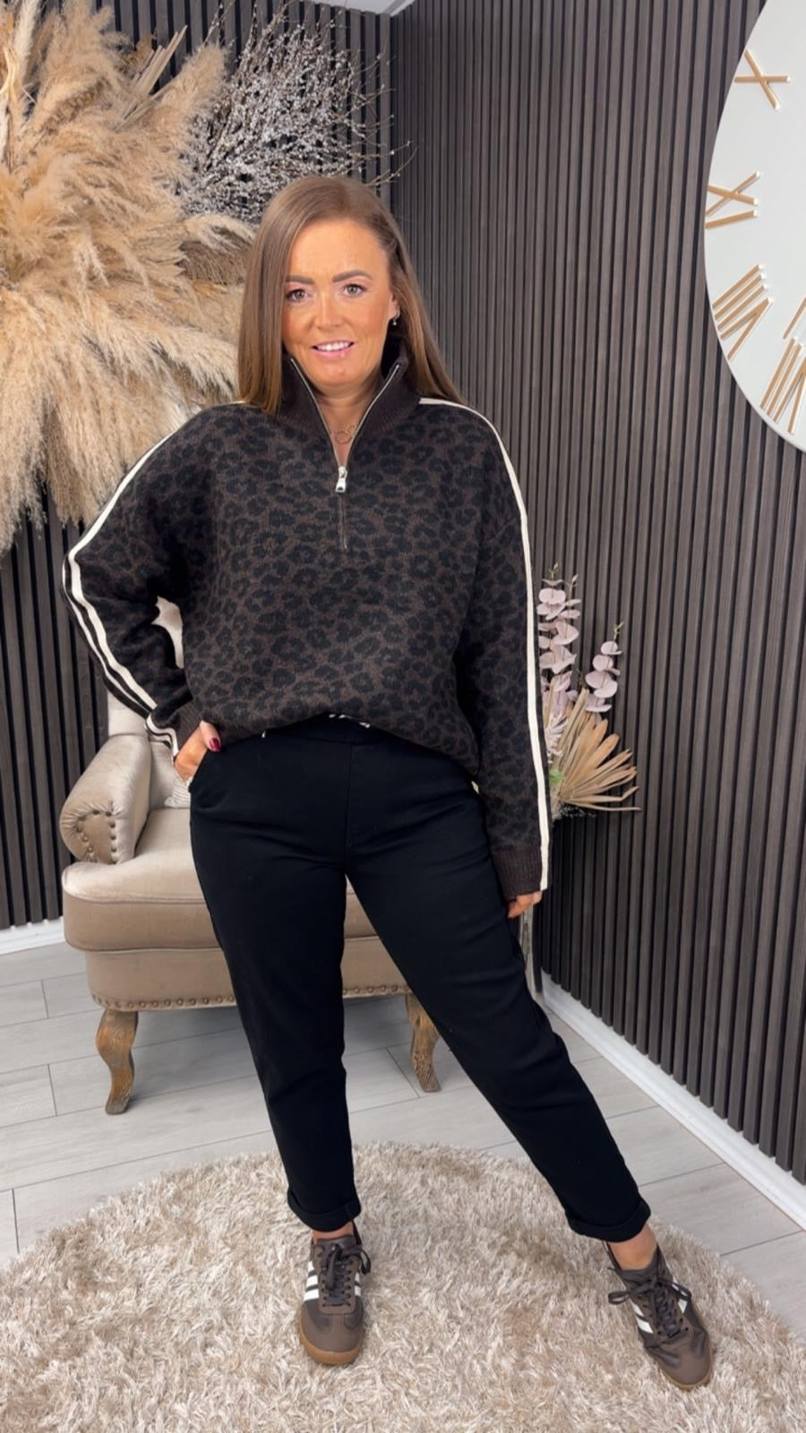 BETHANY HALF ZIP - BROWN ANIMAL