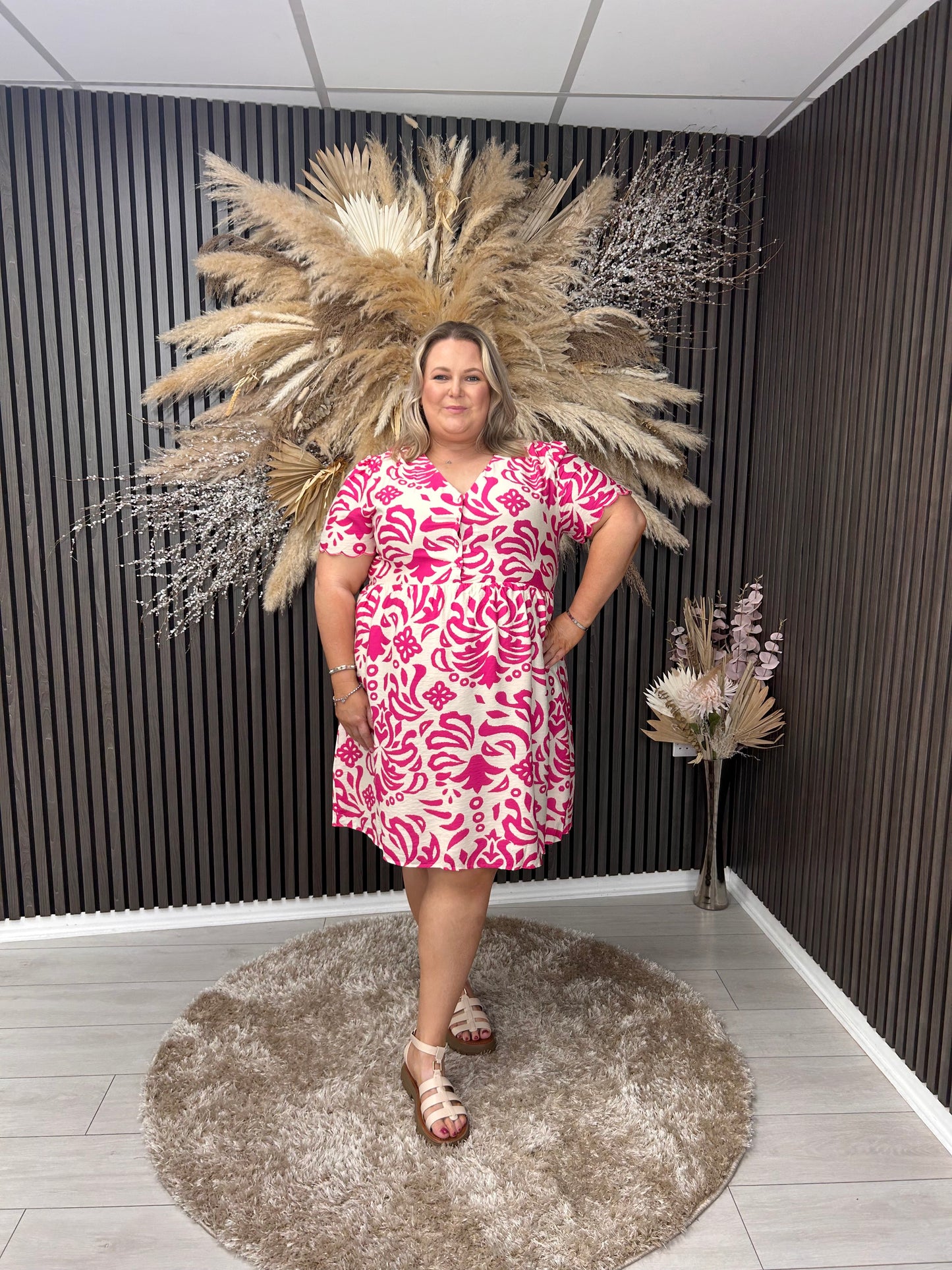 TORI DRESS - PINK/CREAM