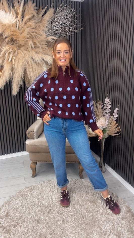 BESSIE HALF ZIP - BURGUNDY