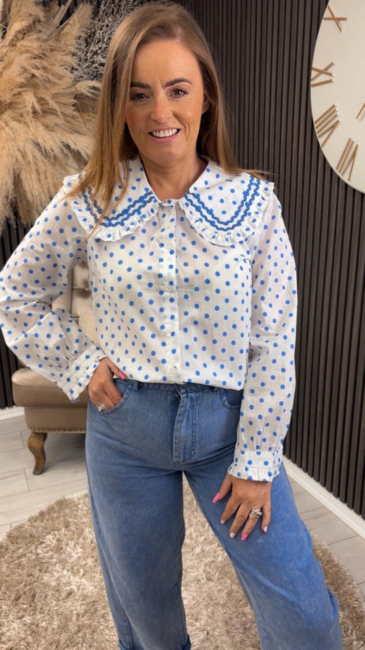 MARTINA SHIRT - WHITE/BLUE SPOT