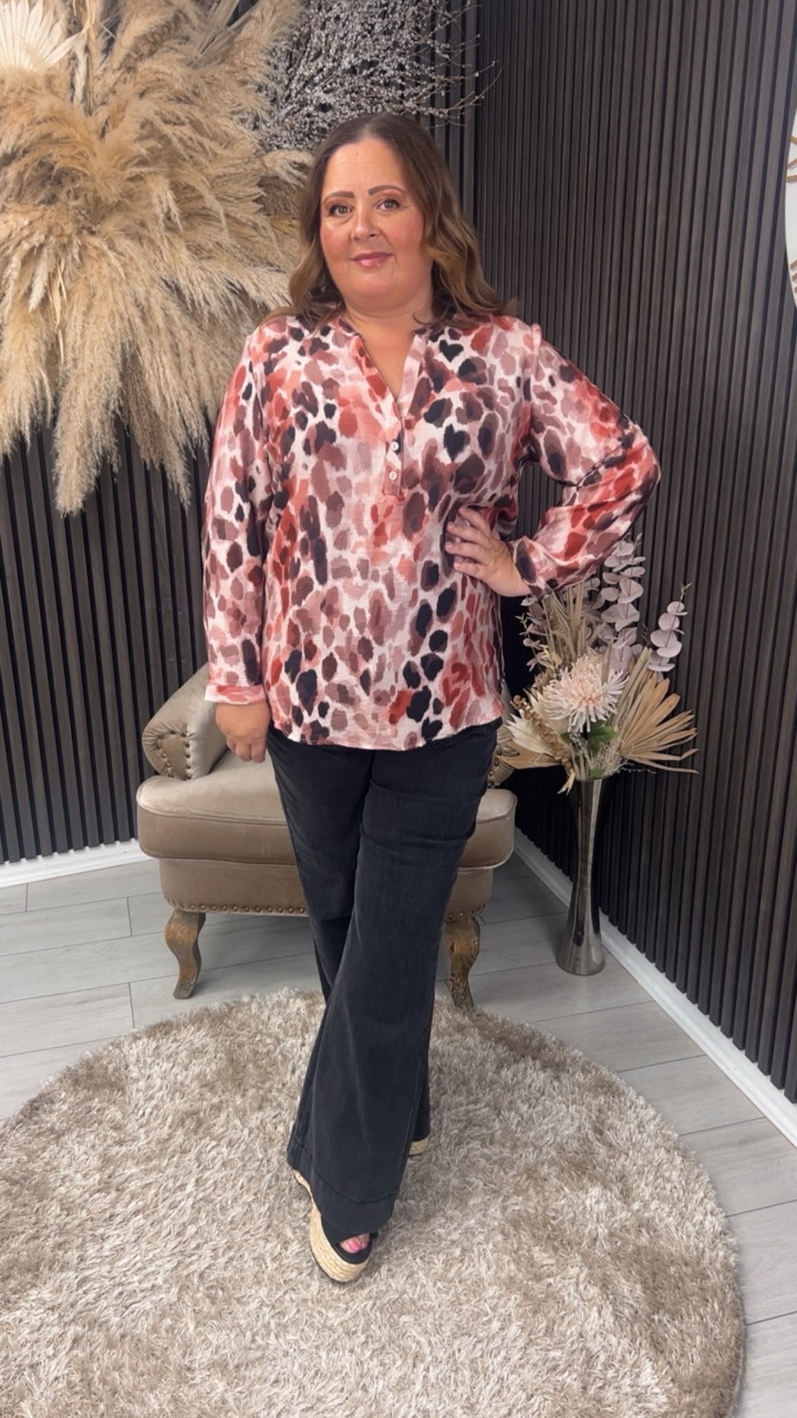 BRIDIE TOP  - LEOPARD/BURGUNDY