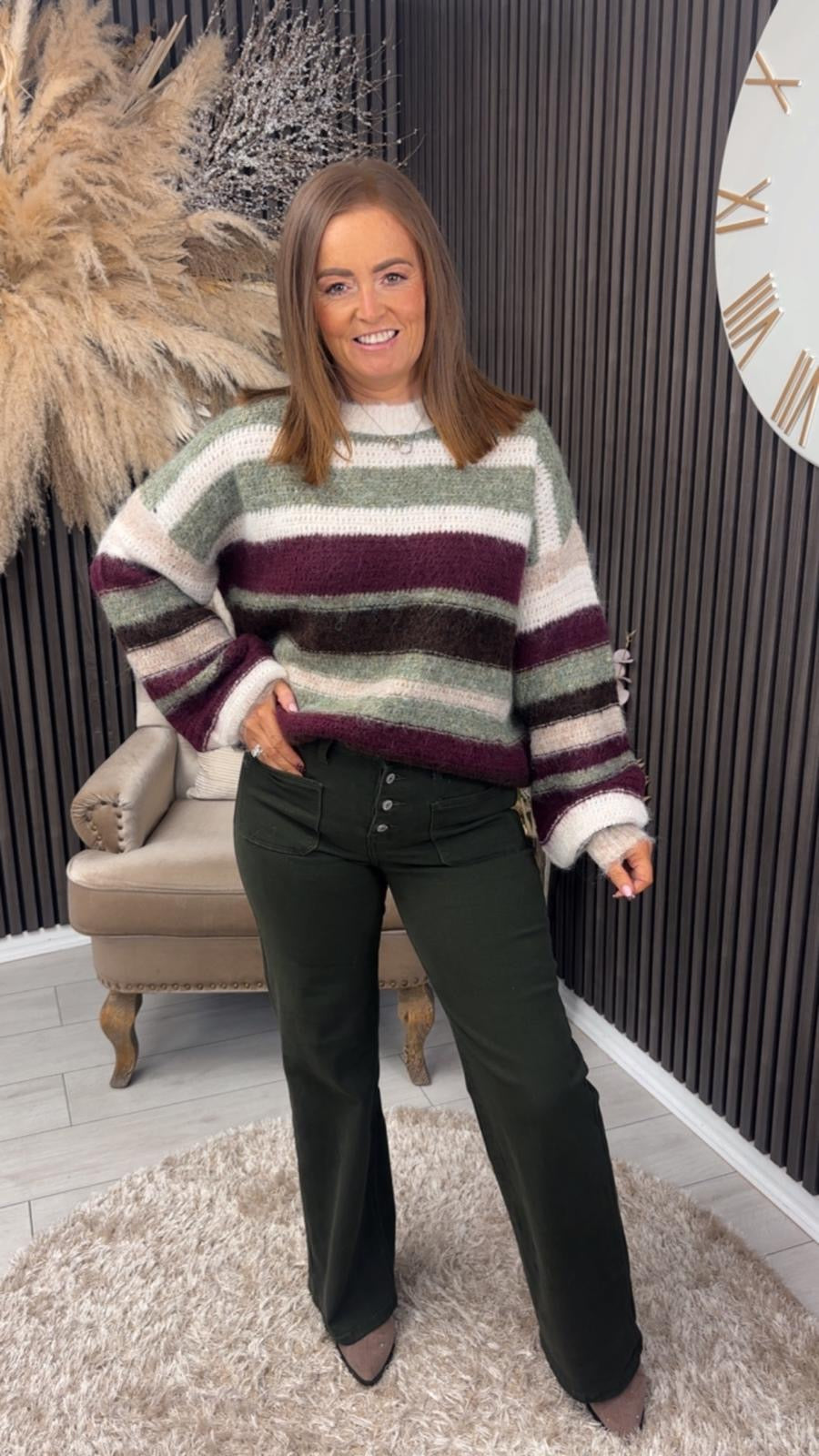 BRIANNA JUMPER - KHAKI/BURGUNDY