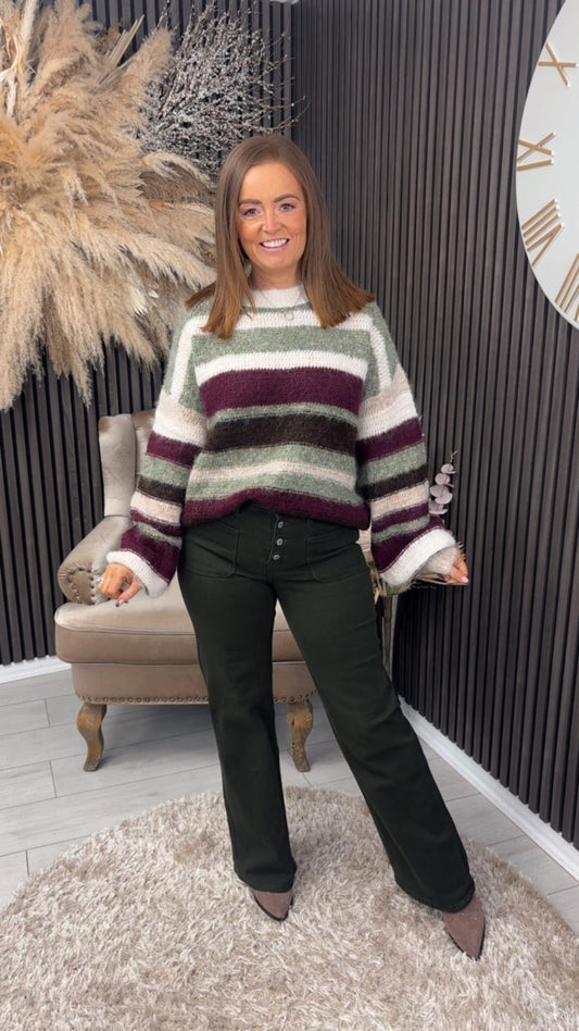 BRIANNA JUMPER - KHAKI/BURGUNDY