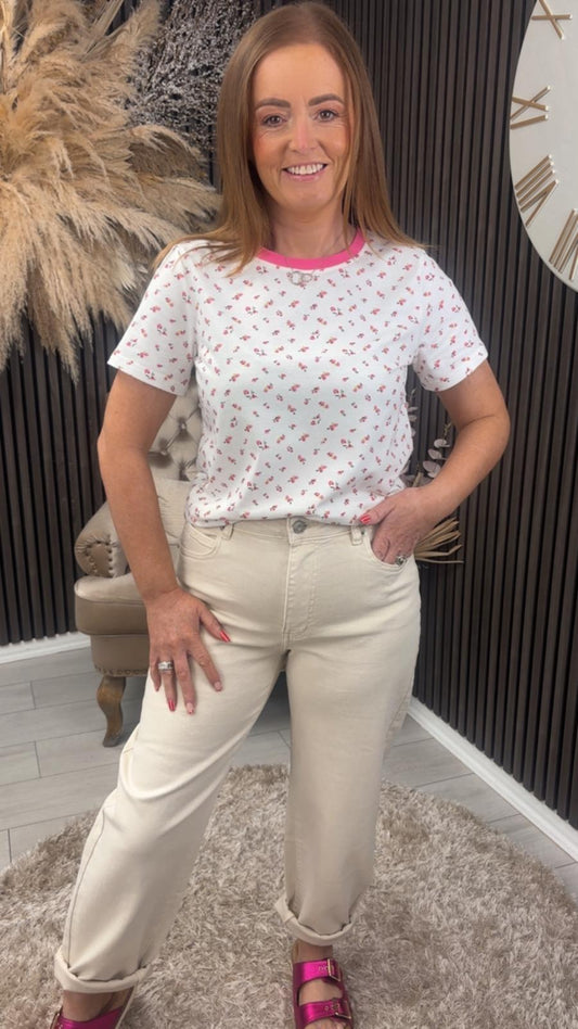 TRACIE T-SHIRT - CREAM FLORA