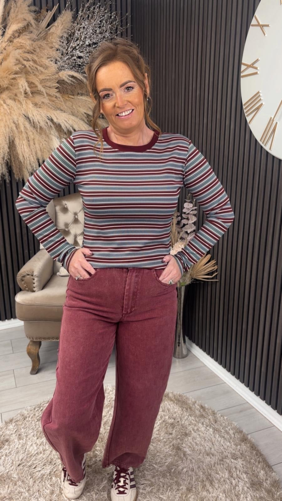 KYLIE TOP - NAVY/BURGUNDY