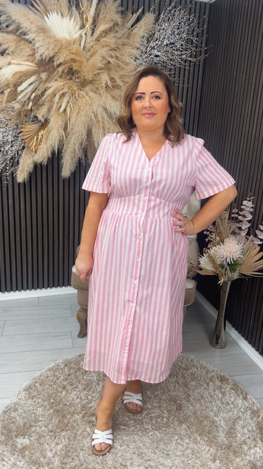 ALANNA DRESS - PINK STRIPE