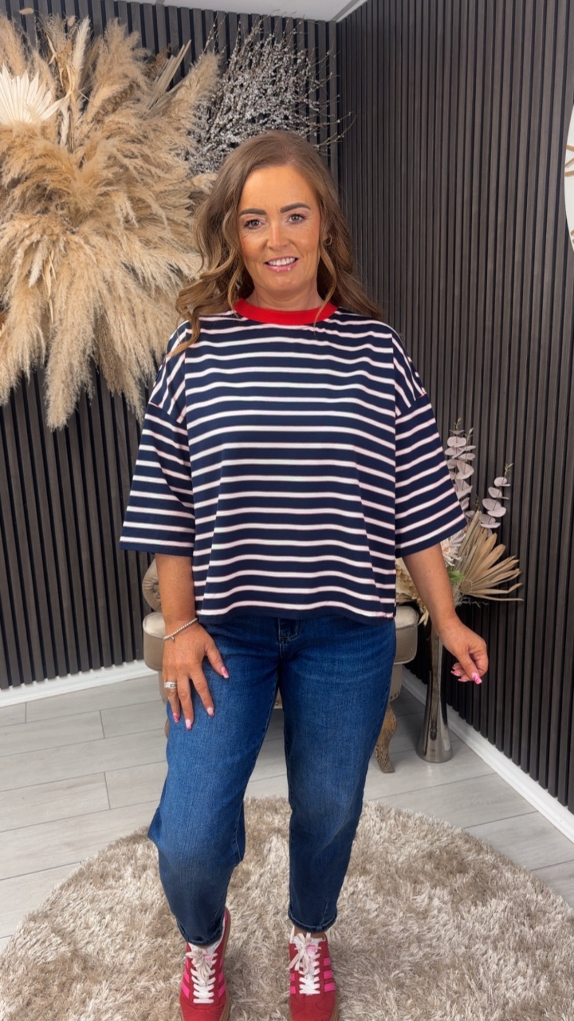 DEBBIE TOP - NAVY/RED