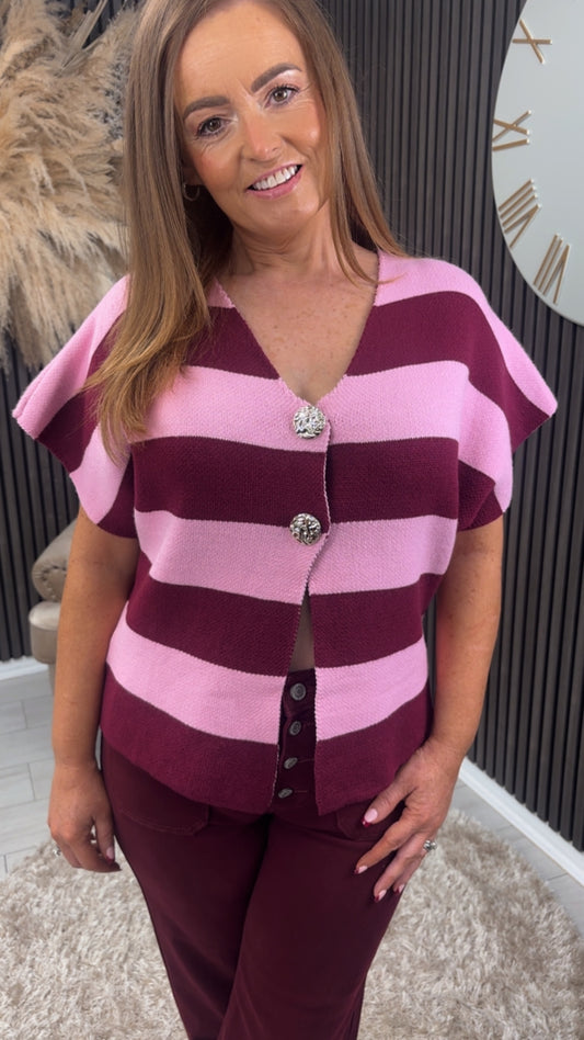 OLIVIA CARDIGAN - BURGUNDY/PINK