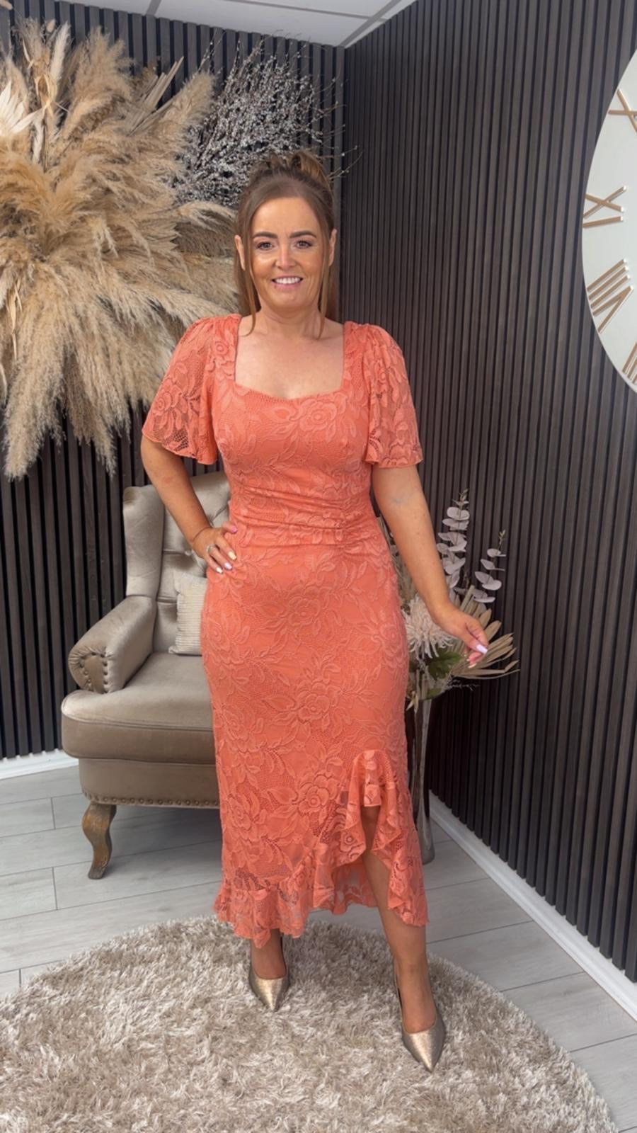 HEIDI LACE DRESS - CORAL