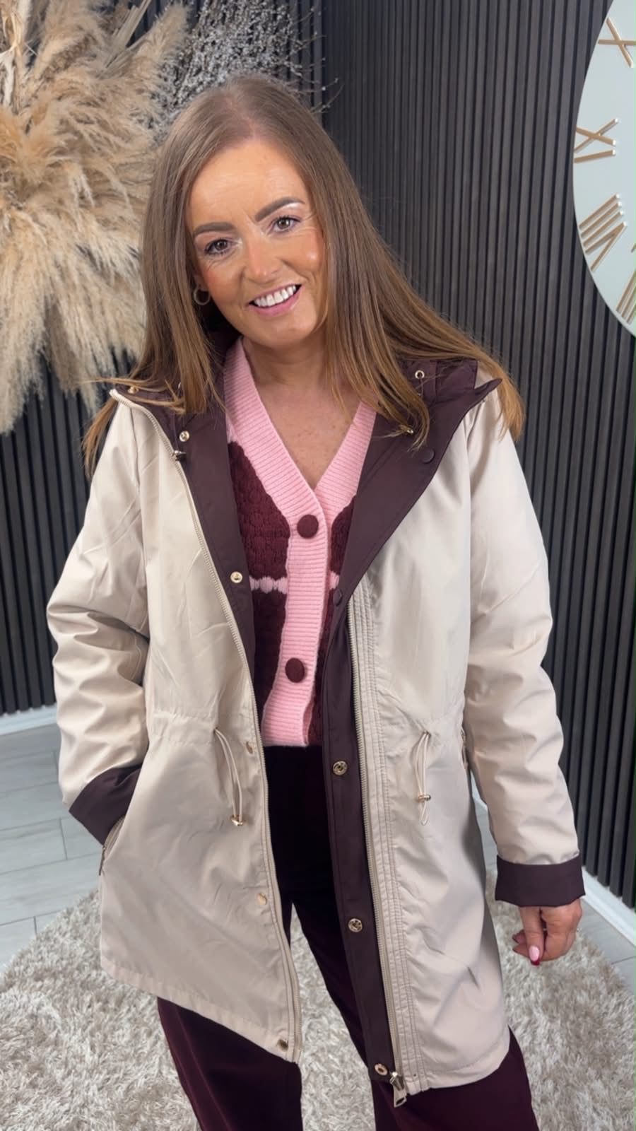 KEEVIE CARDIGAN - PINK/BURGUNDY