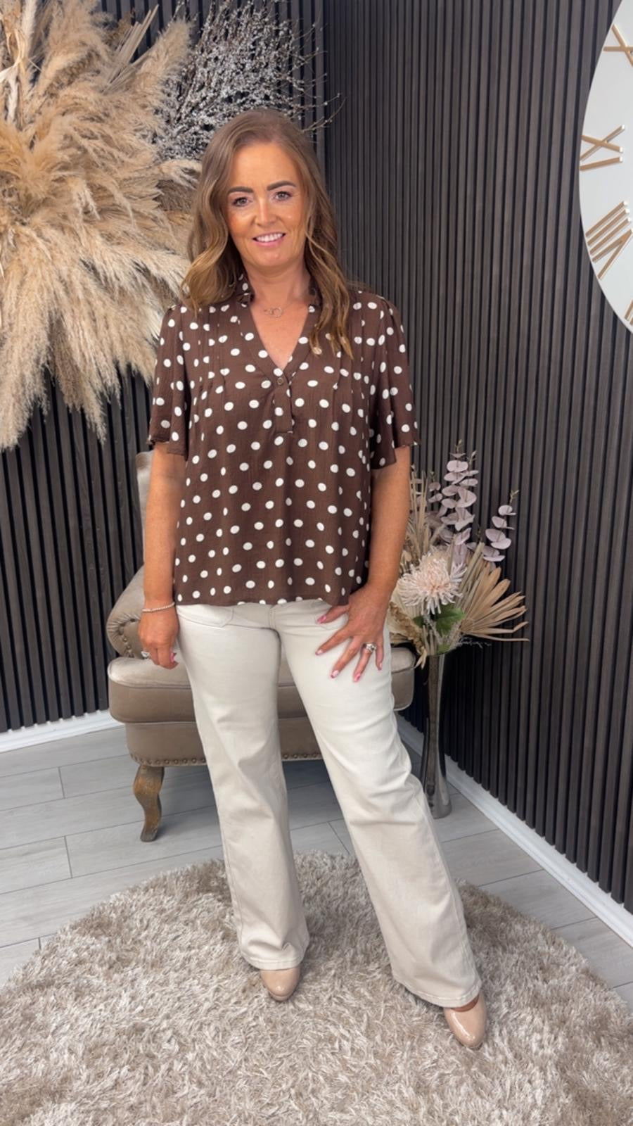 ORLANDA TOP - BROWN/CREAM SPOT