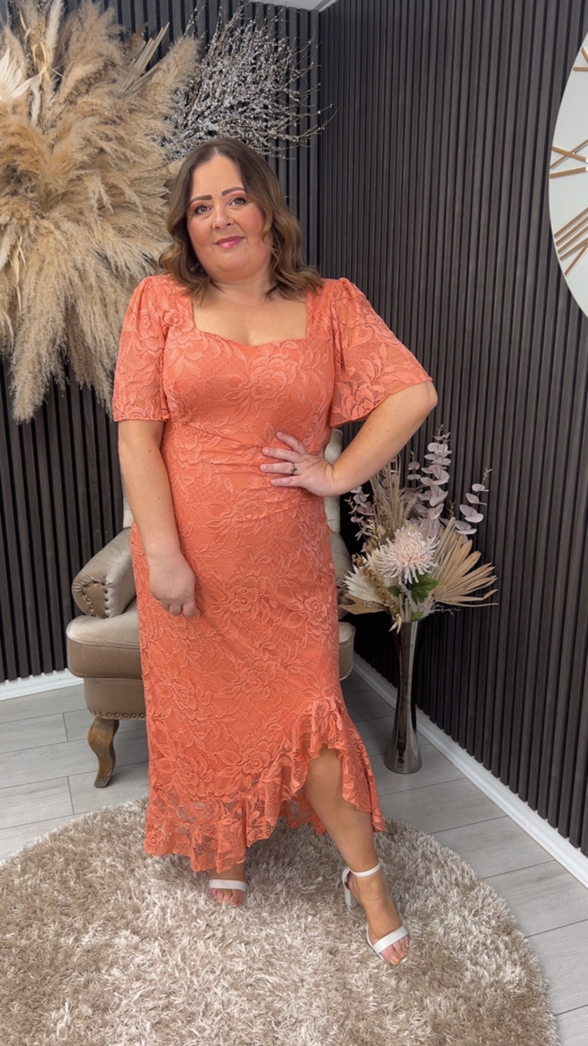 HEIDI LACE DRESS - CORAL